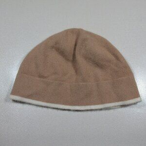 red ENVELOPE womens tan an white 100% Cashmere knit beanie OS EUC